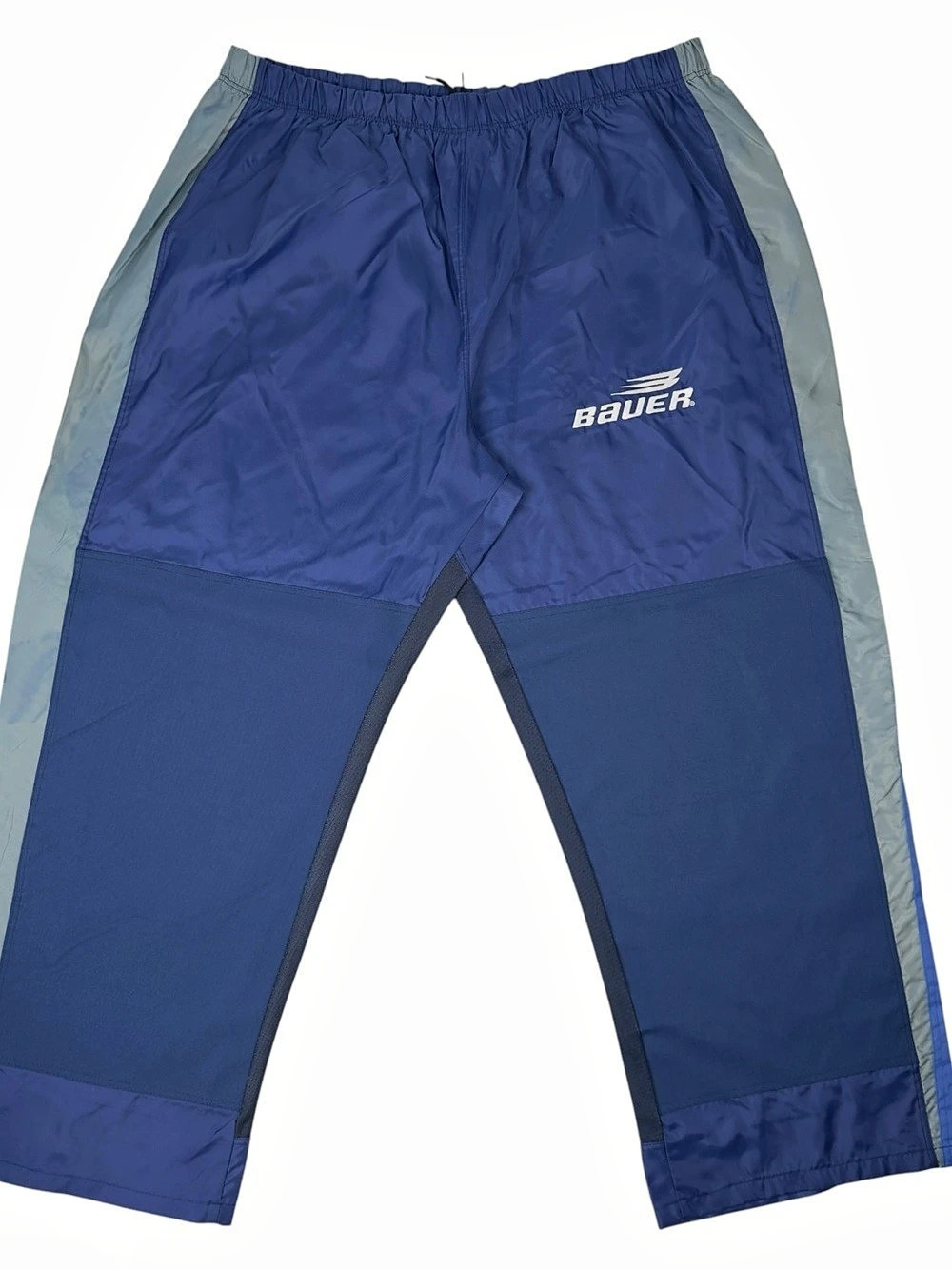 Vintage Bauer Hockey Warm Up Training Pants Blue Gray Nylon Y2K Athletic
